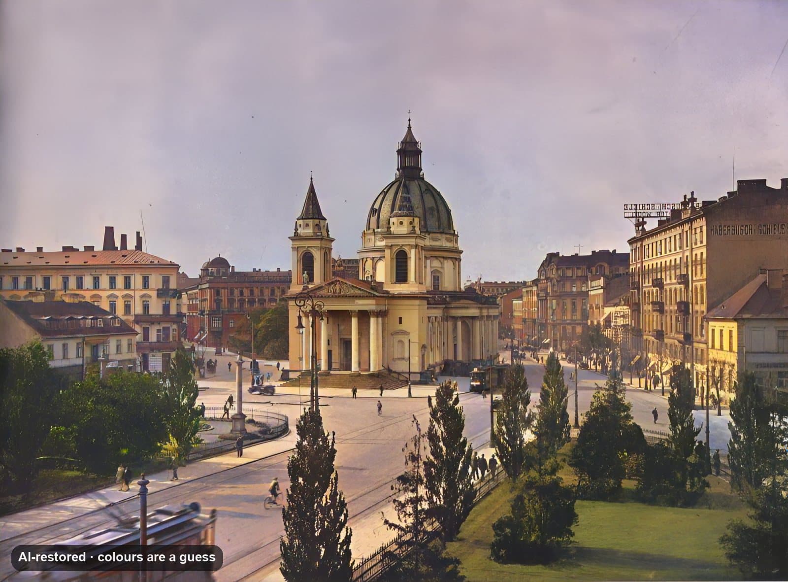 Plac Trzech Krzyży (Three Crosses Square): ai-restored